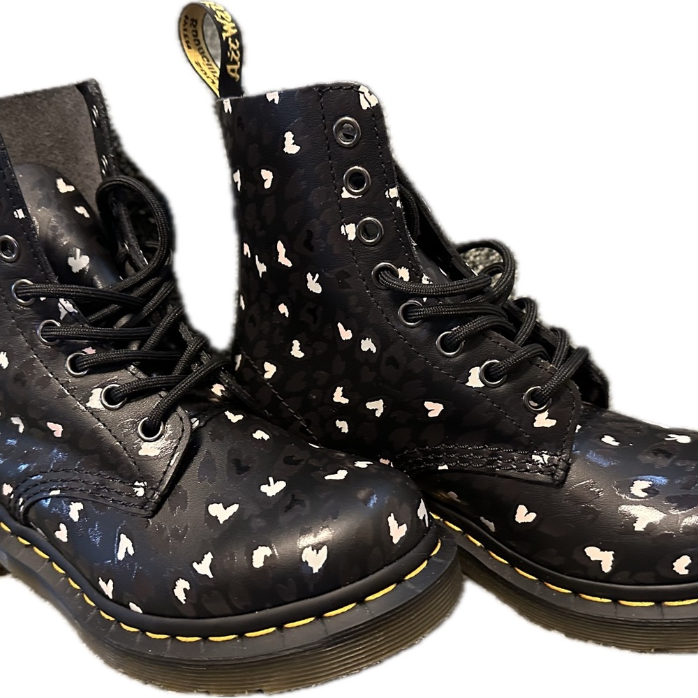 Dr. Martens Black and White Heart 1401 8-eye Boots